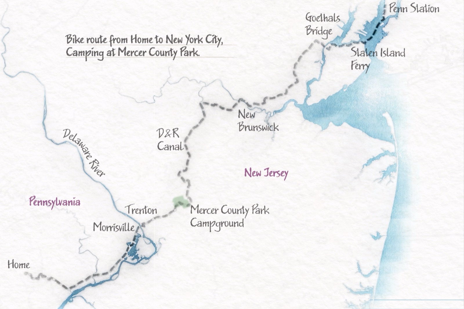 Map of Kate's bike trip to NYC